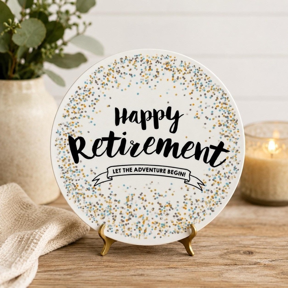 Our Name Is Mud Happy Retirement Plate Let Adventure Begin 10in